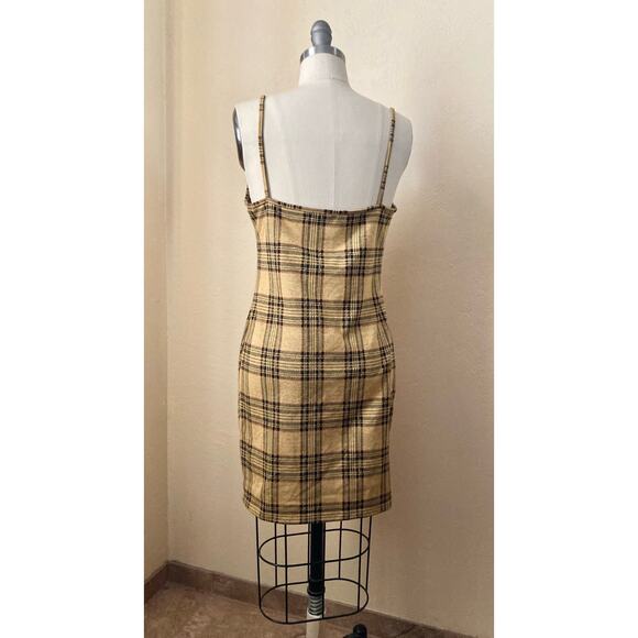 Popular 21 Women's Mini Dress Size L JR Yellow Plaid Y2K Style Clueless - Picture 5 of 7